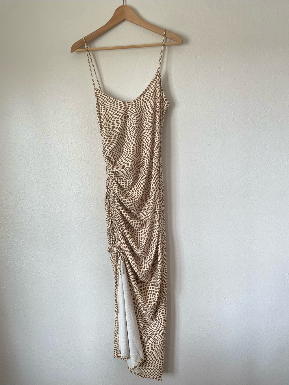 Bershka Beige Printed Ruched Midi Slip Dress size L